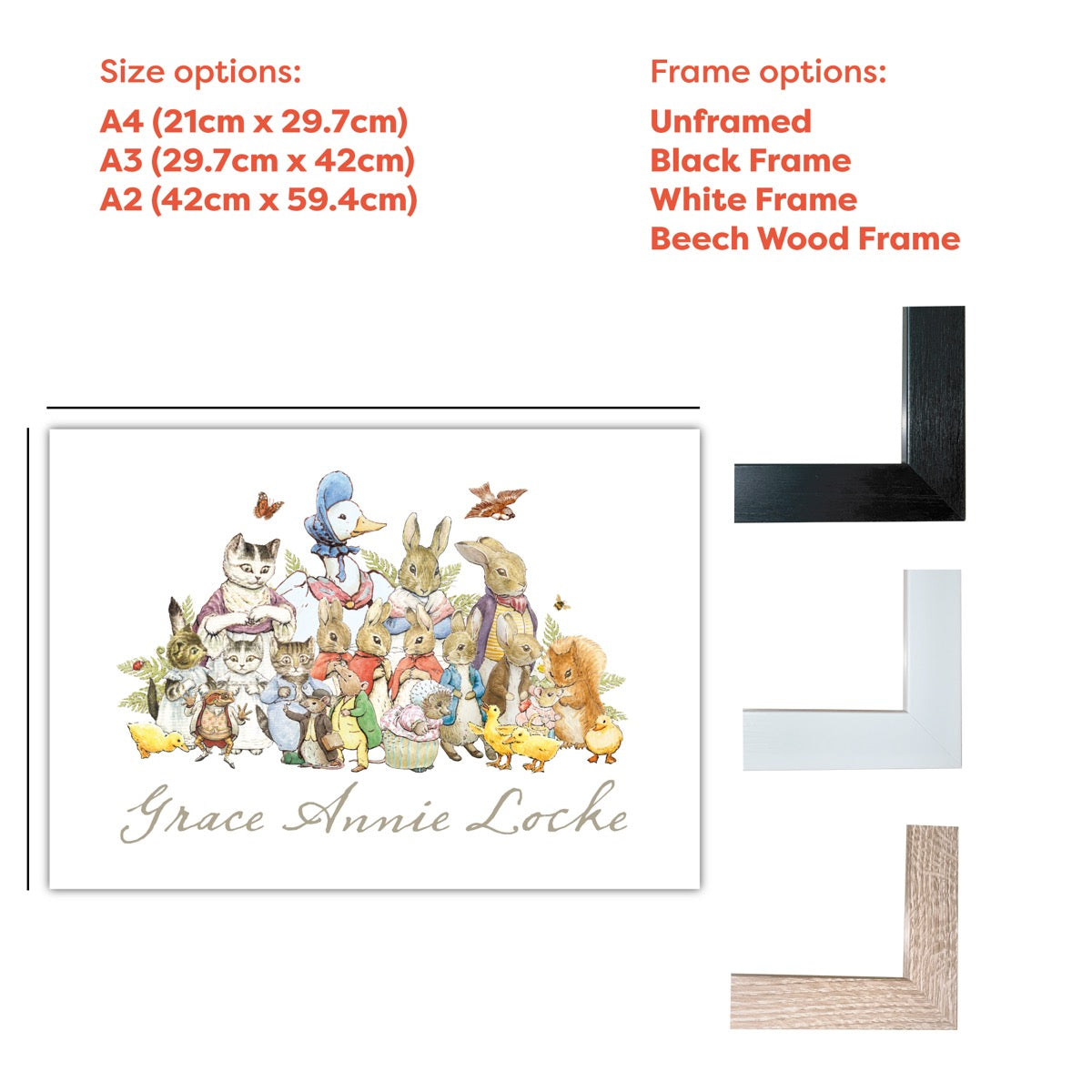 Peter Rabbit Print - Character Group and Personalised Name