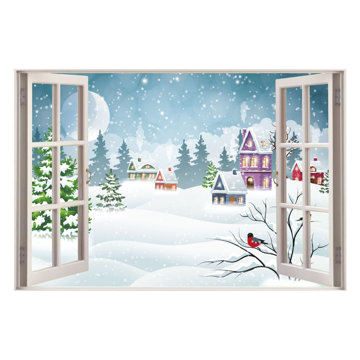Snowy Village Window Wall Decal