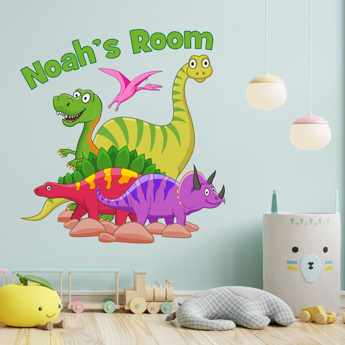Dinosaur Wall Sticker - Colourful Cartoon Dinosaur Group Personalised Name