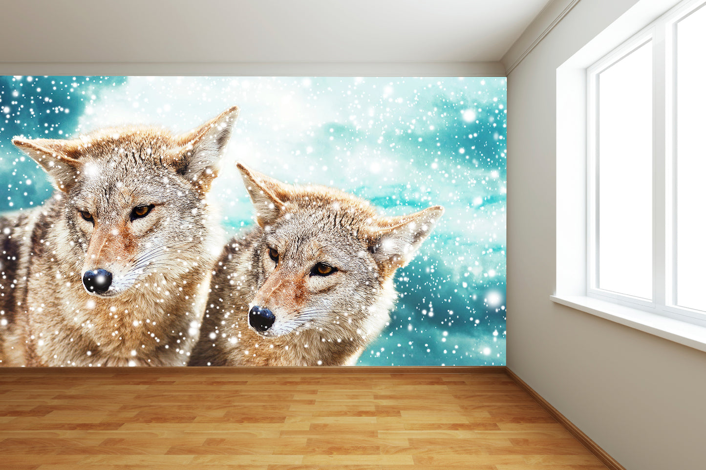 Coyotes in Snow Wall Mural