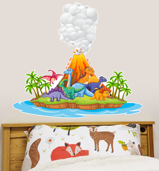 Dinosaur Wall Sticker Dino Volcano Island