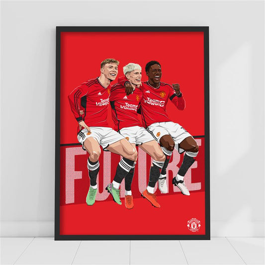 Manchester United FC Print - Trio Goal Celebration Illustration Poster Football Wall Art