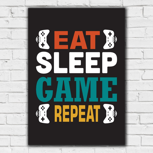 Gaming Print - Eat Sleep Game Repeat Gamer Poster Wall Art