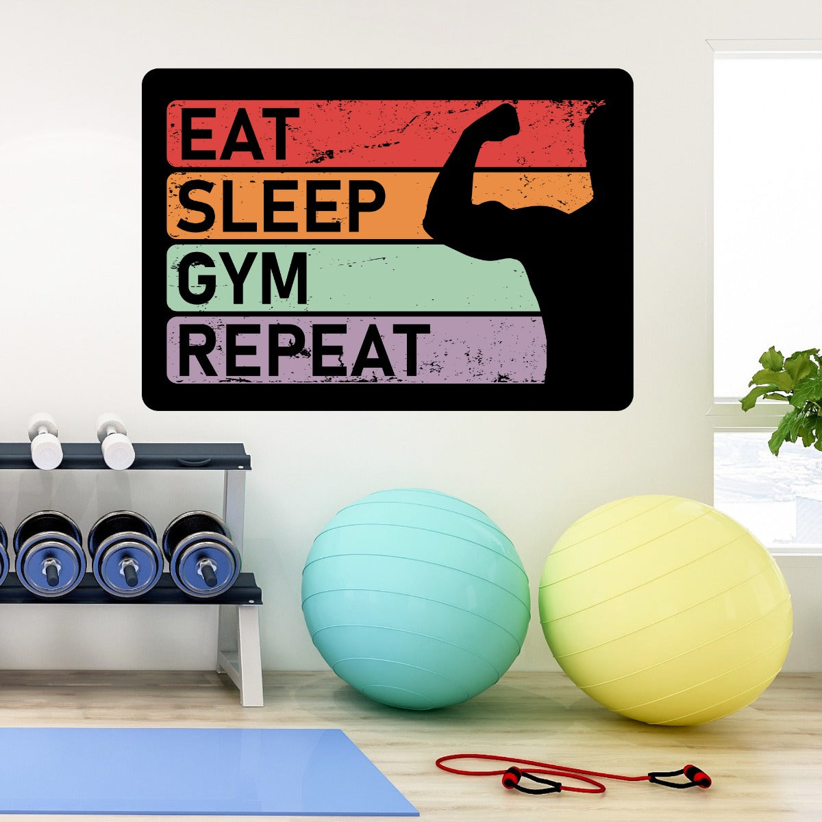 Gym Wall Sticker - Eat Sleep Gym Repeat Rainbow