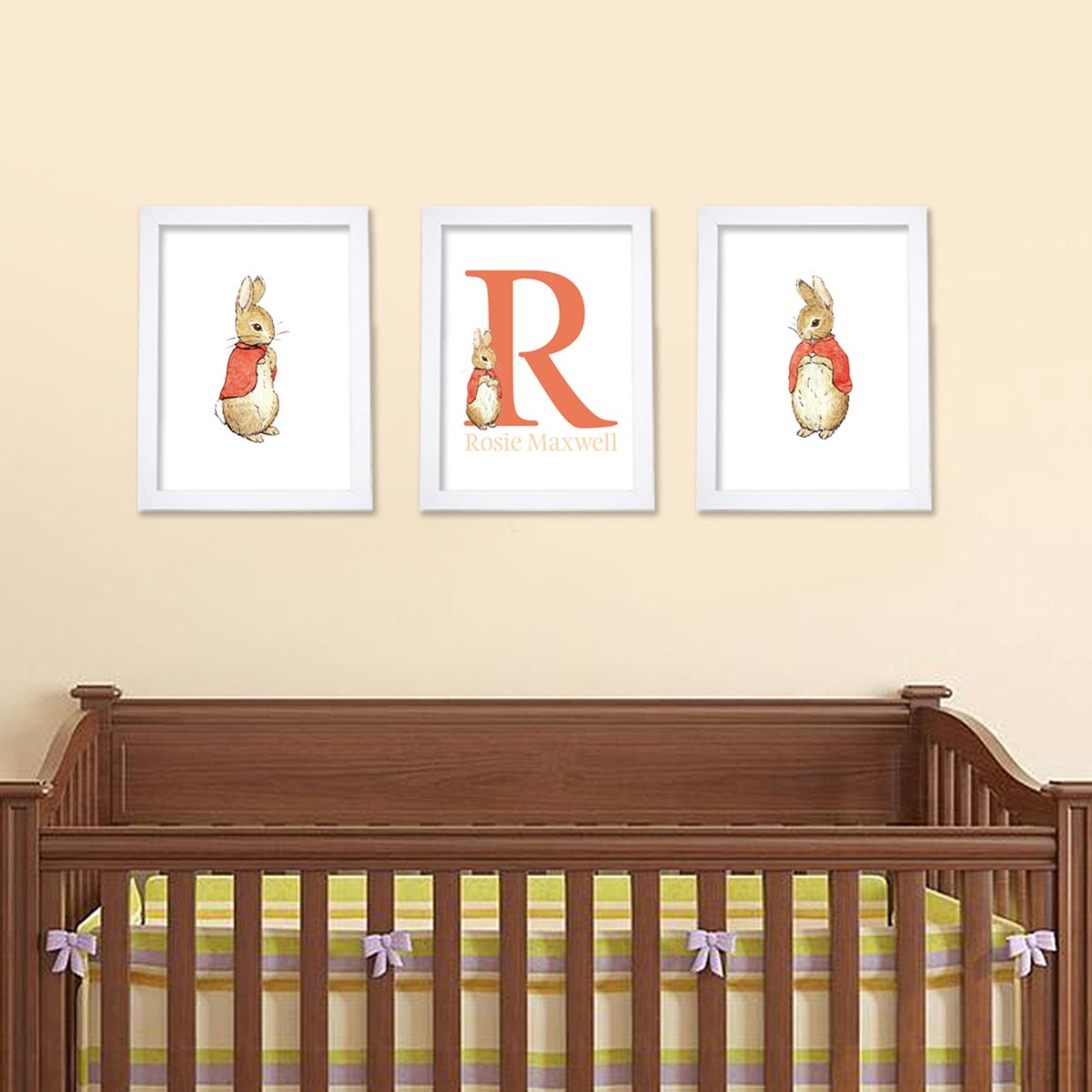 Peter Rabbit Print - Flopsy Mopsy & Cottontail Personalised Letter and Name Set of 3 Prints