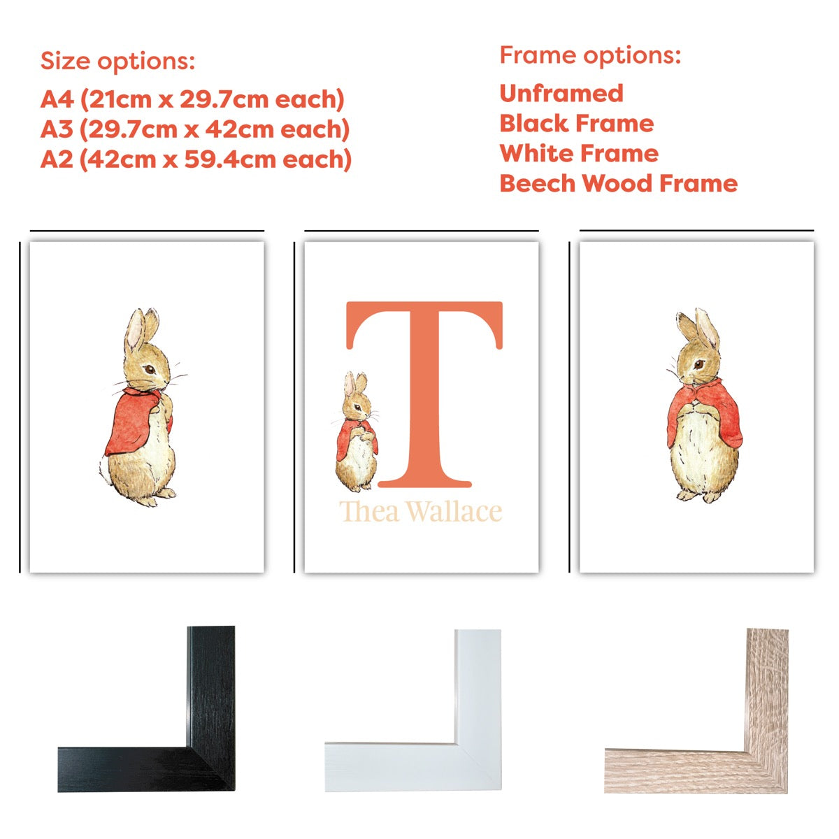 Peter Rabbit Print - Flopsy Mopsy & Cottontail Personalised Letter and Name Set of 3 Prints