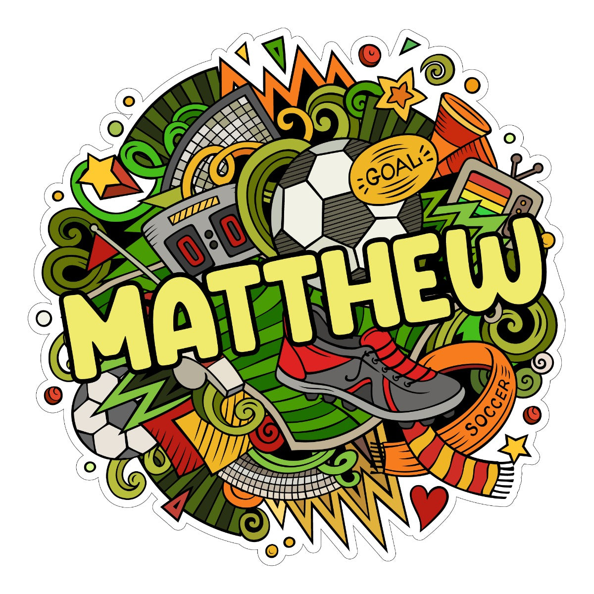 Football Wall Sticker - Football Doodle Circle Personalised Name