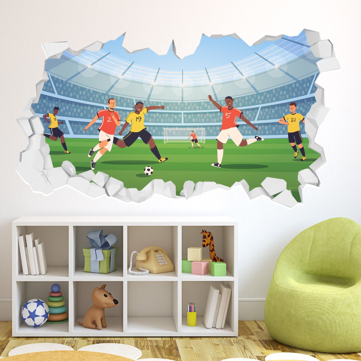 Football Wall Sticker - Football Game Cartoon Illustration Broken Wall