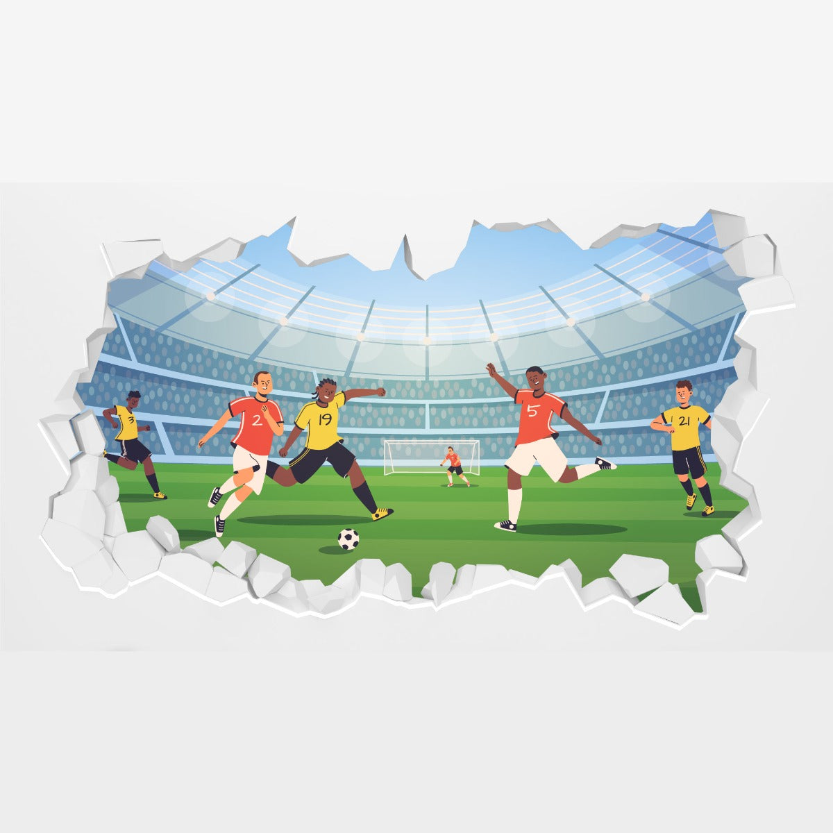 Football Wall Sticker - Football Game Cartoon Illustration Broken Wall