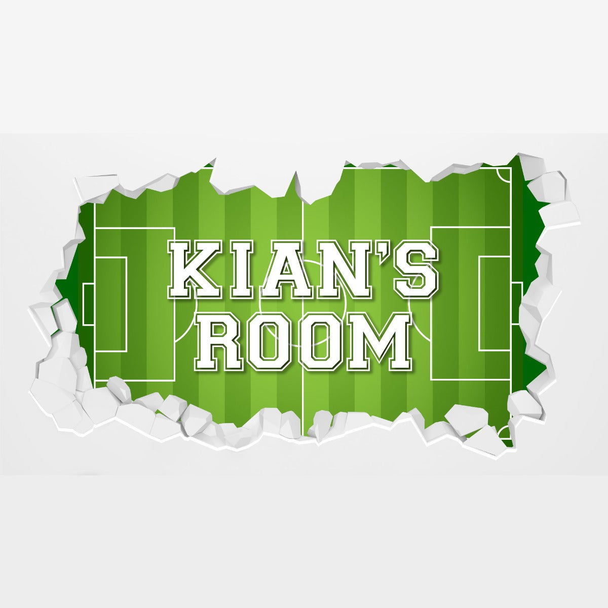 Football Wall Sticker - Football Pitch Personalised Name Broken Wall