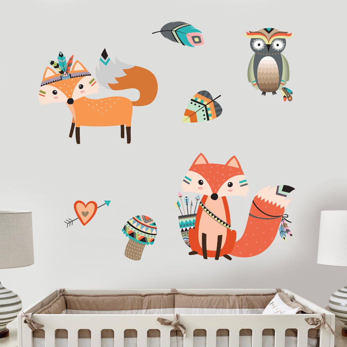 Native Wildlife Fox Owl Wall Sticker