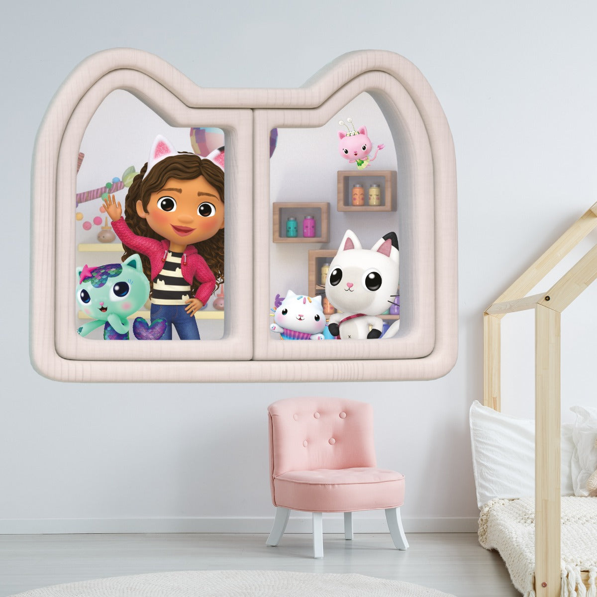 Gabby's Dollhouse Wall Sticker - Gabby and Friends Waving Through Window