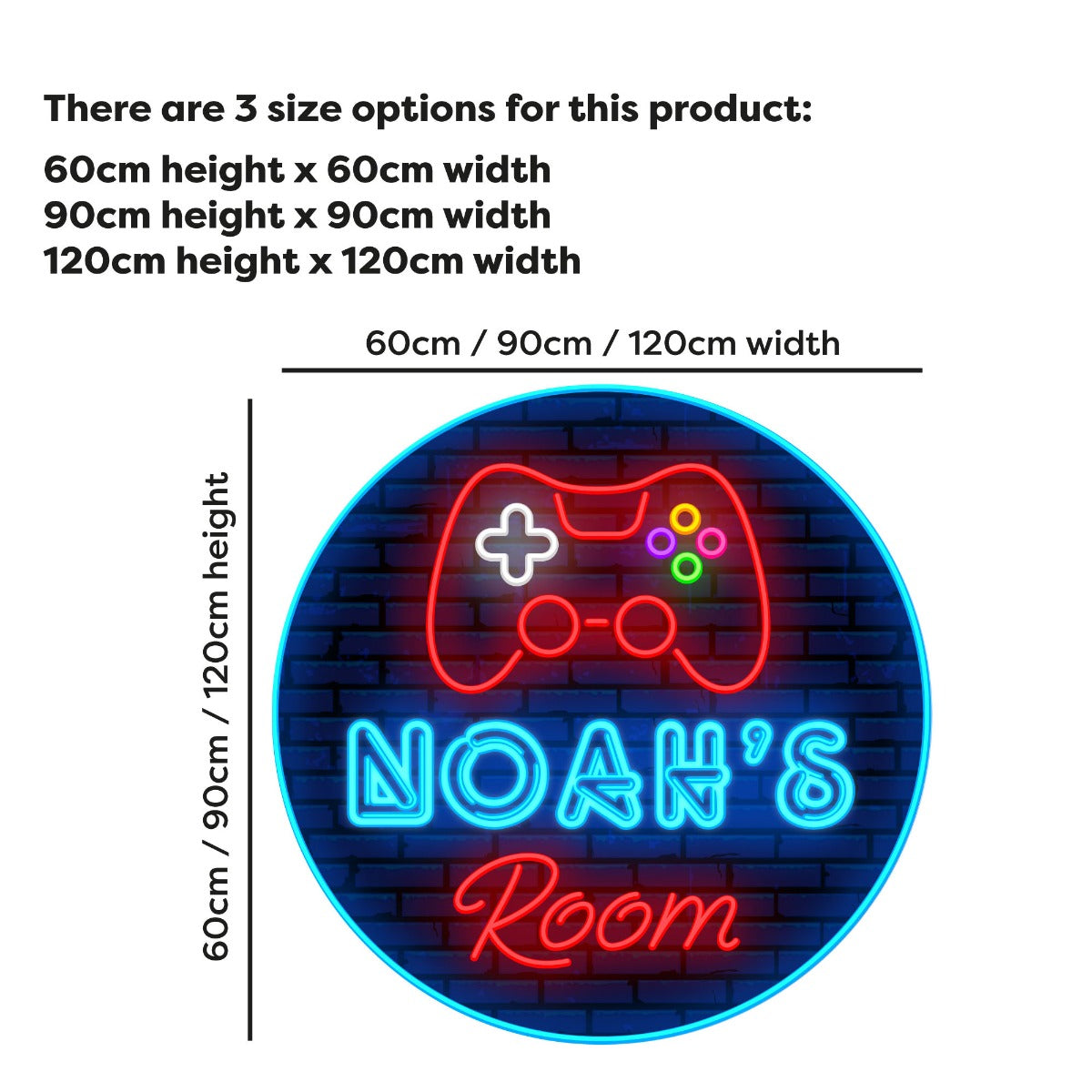 Gaming Wall Sticker - Personalised Name Neon Sign Brick Circle