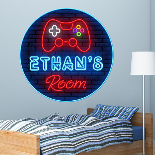 Gaming Wall Sticker - Personalised Name Neon Sign Brick Circle