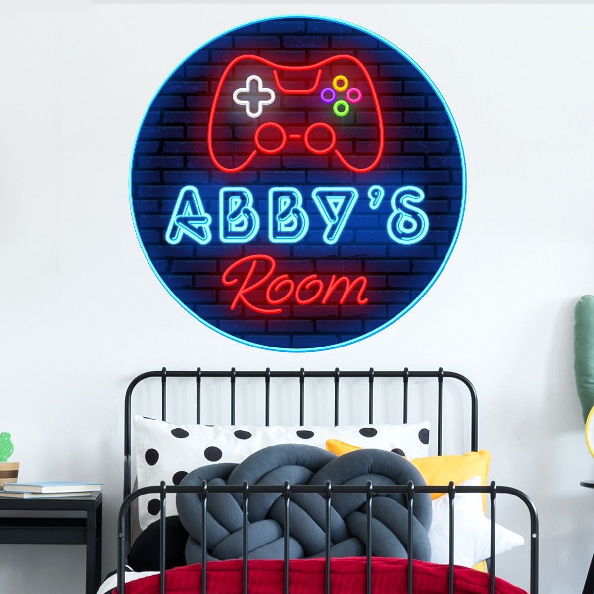 Gaming Wall Sticker - Personalised Name Neon Sign Brick Circle