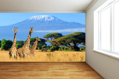 Giraffes & Mountain Wall Mural