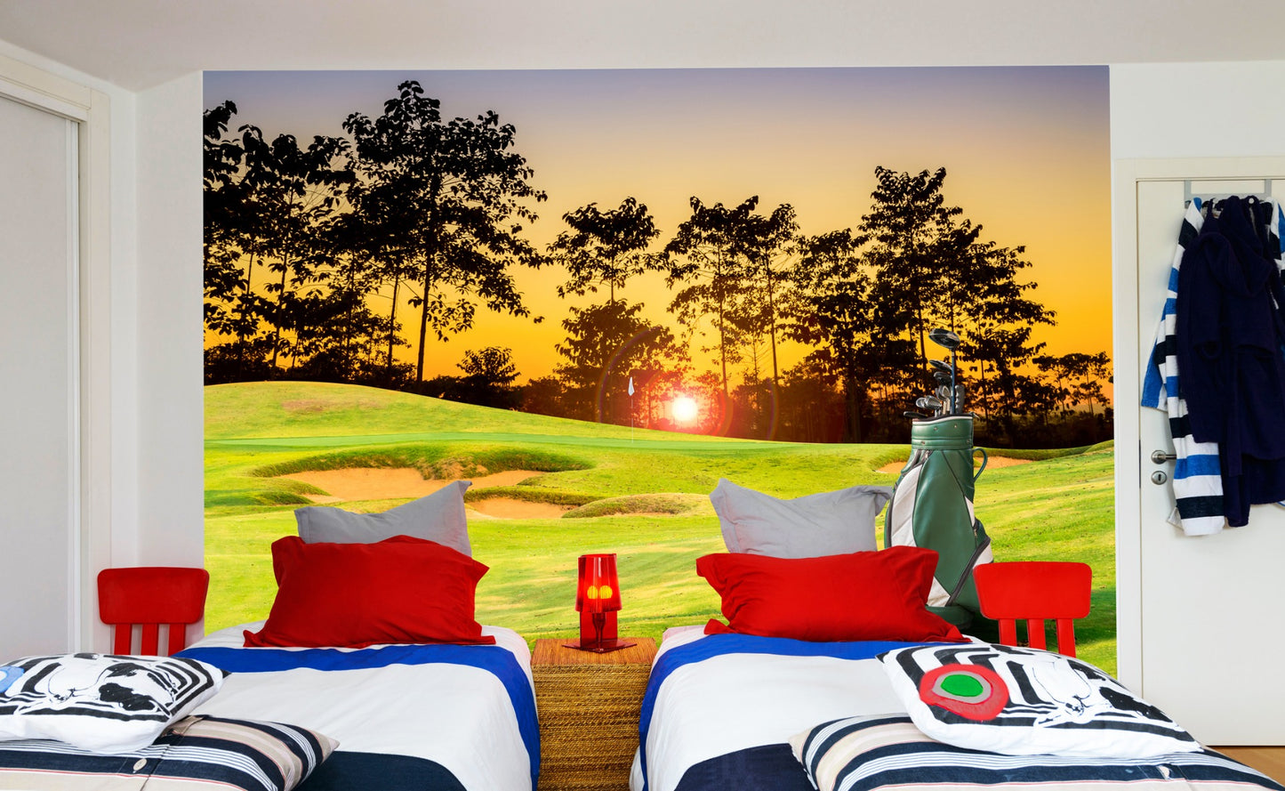 On The Green Sunset (Full Wall) Mural