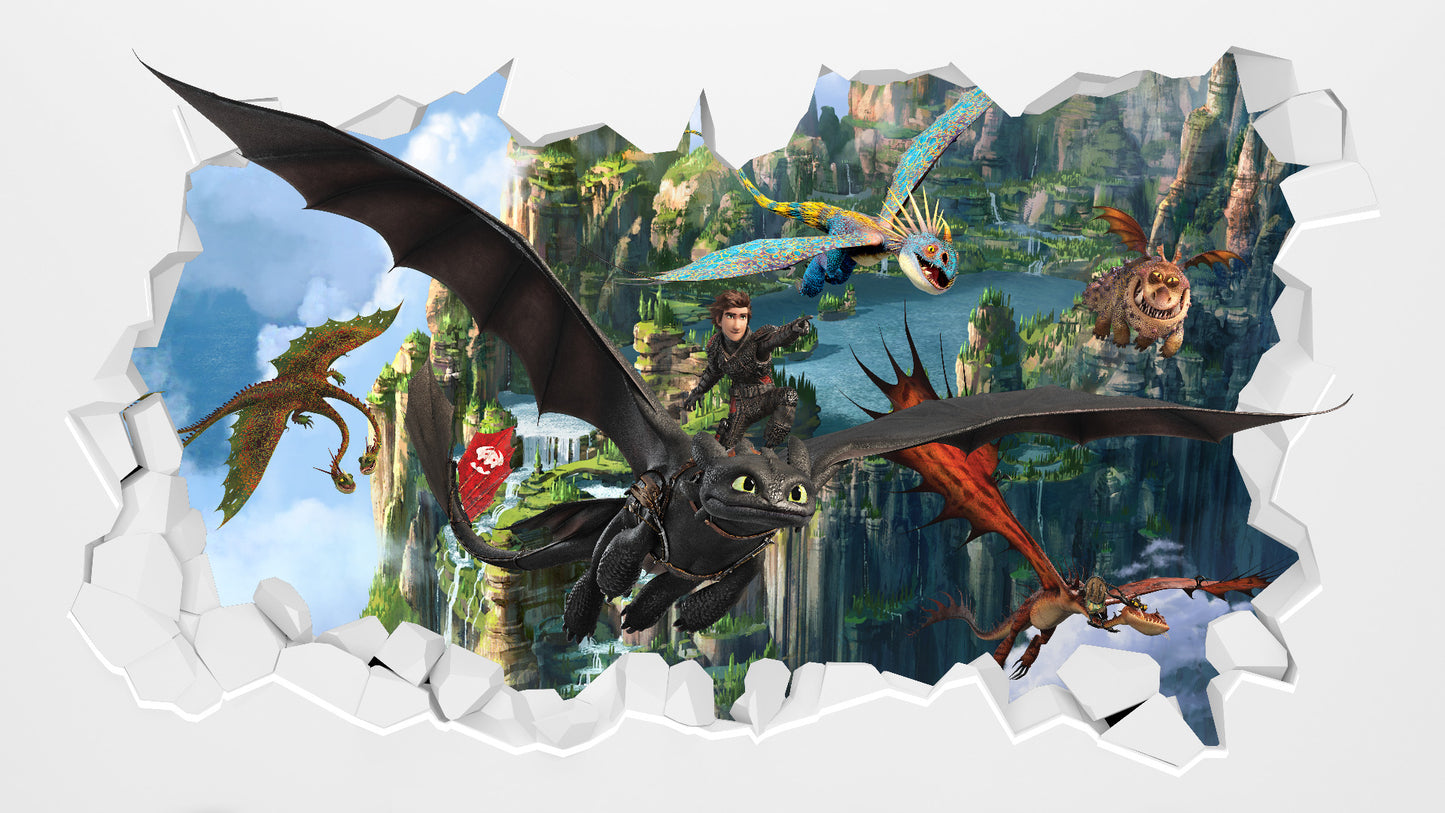How To Train Your Dragon - Group Broken Wall Sticker