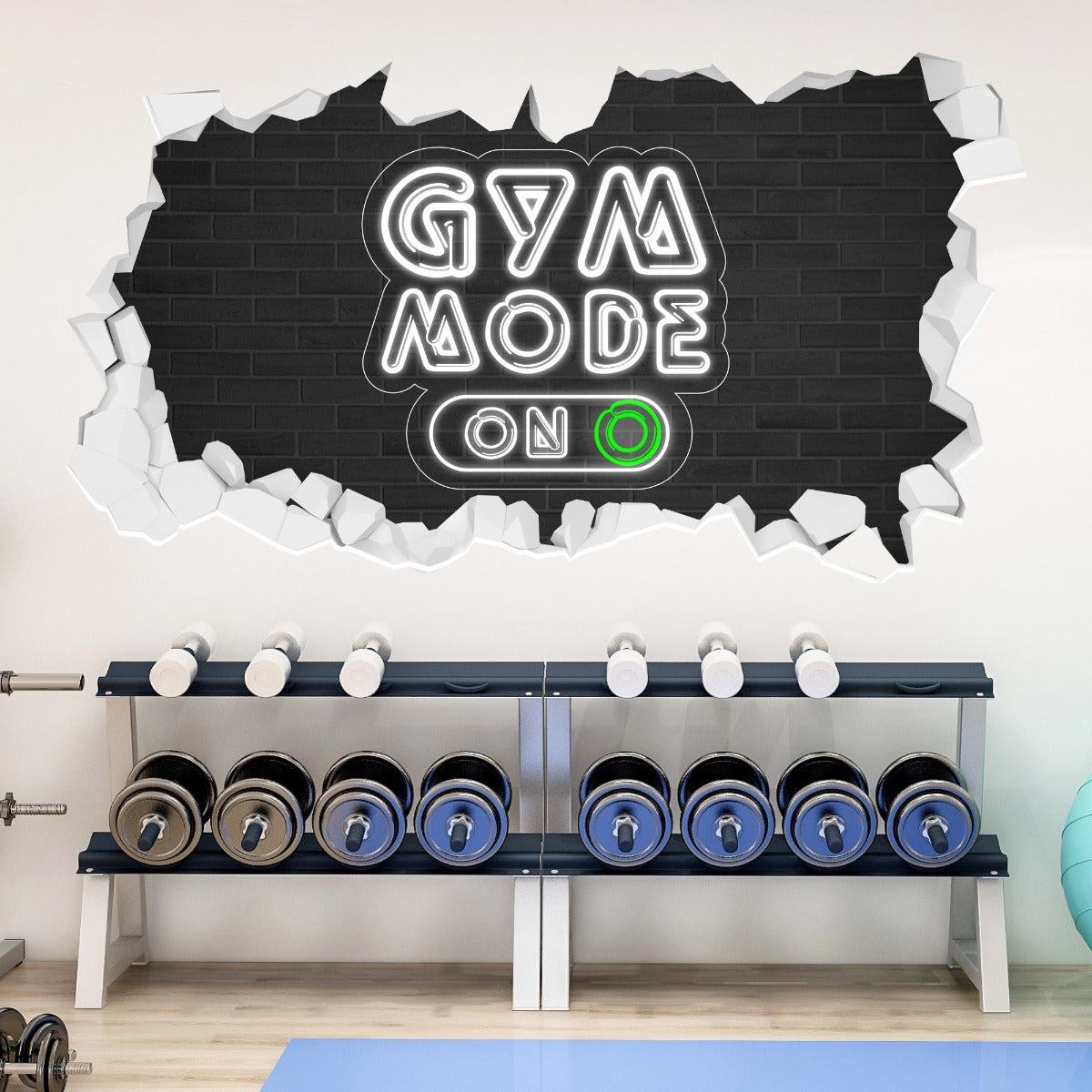 Gym Wall Sticker - Gym Mode On Neon Broken Wall