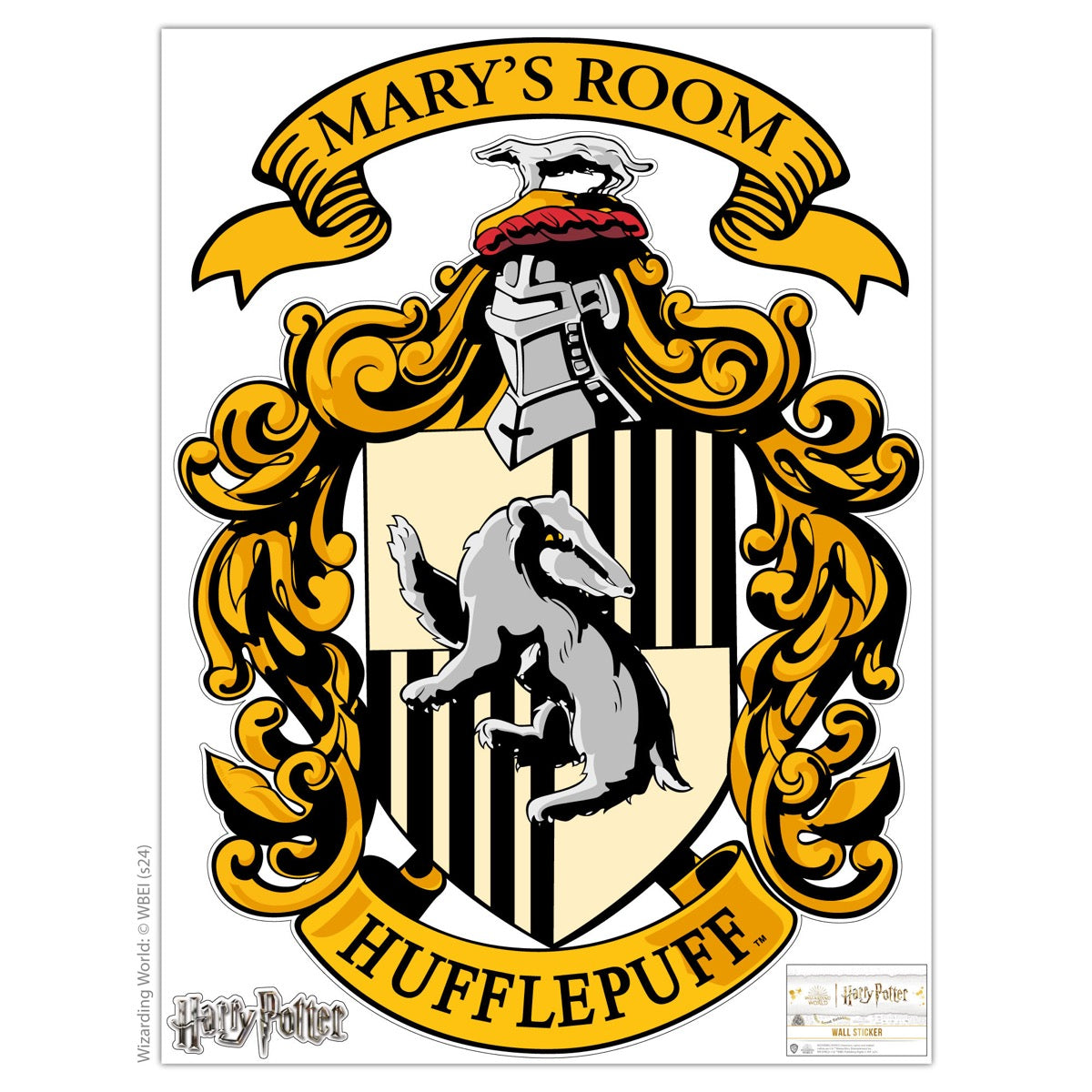 HARRY POTTER Wall Sticker - Hufflepuff Personalised Crest Wall Decal Wizarding World Art