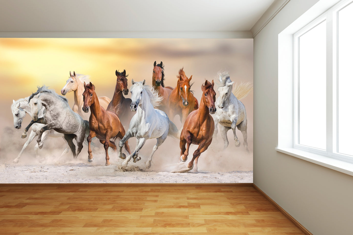 Horse Stampede in Desert Wall Mural