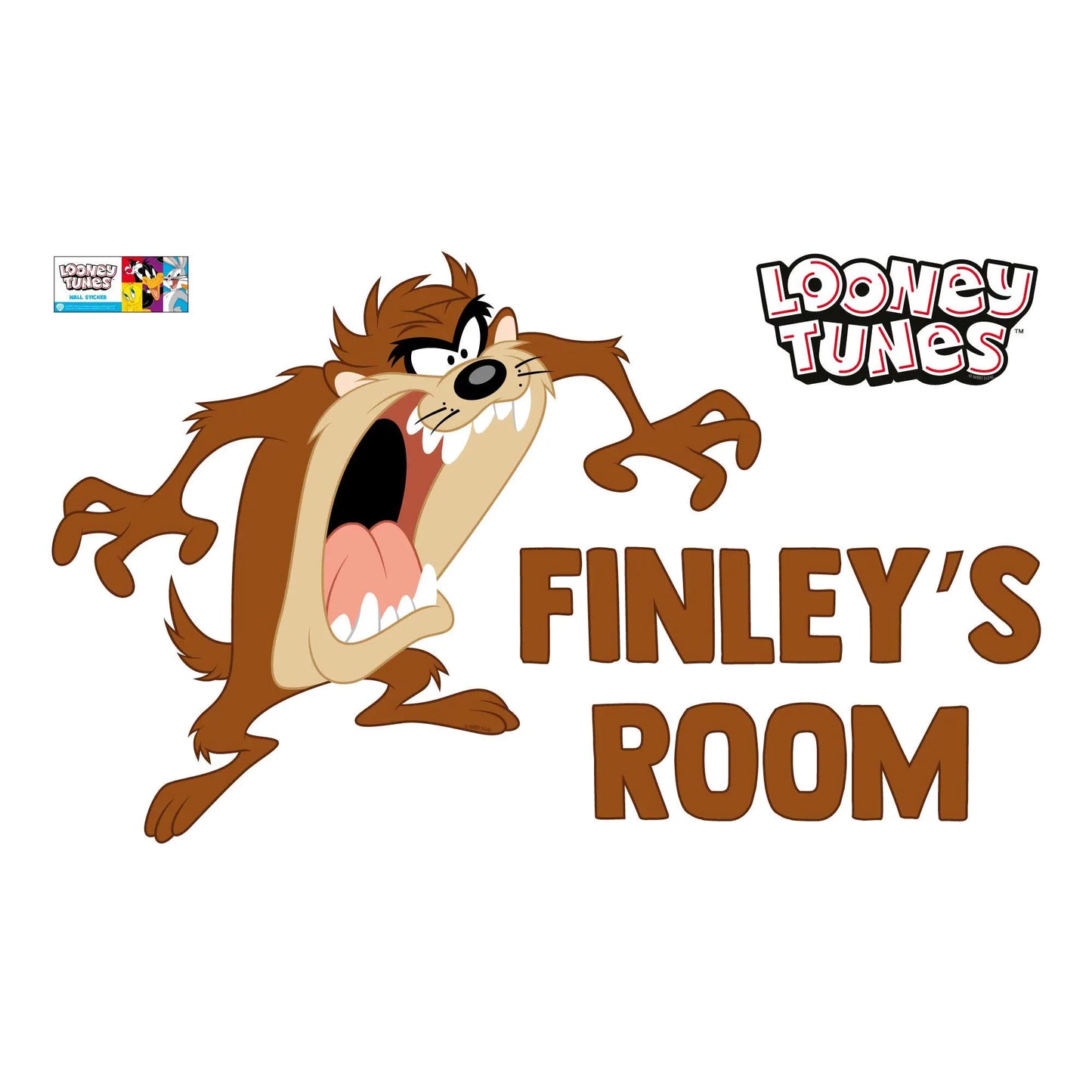 Looney Tunes Wall Sticker - Taz and Personalised Name Wall Decal Art