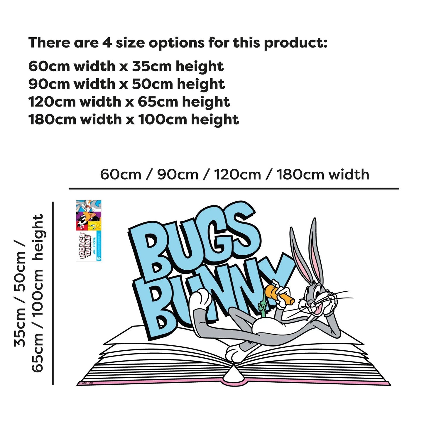 Looney Tunes Wall Sticker - Bugs Bunny Lay on Book Wall Decal Art