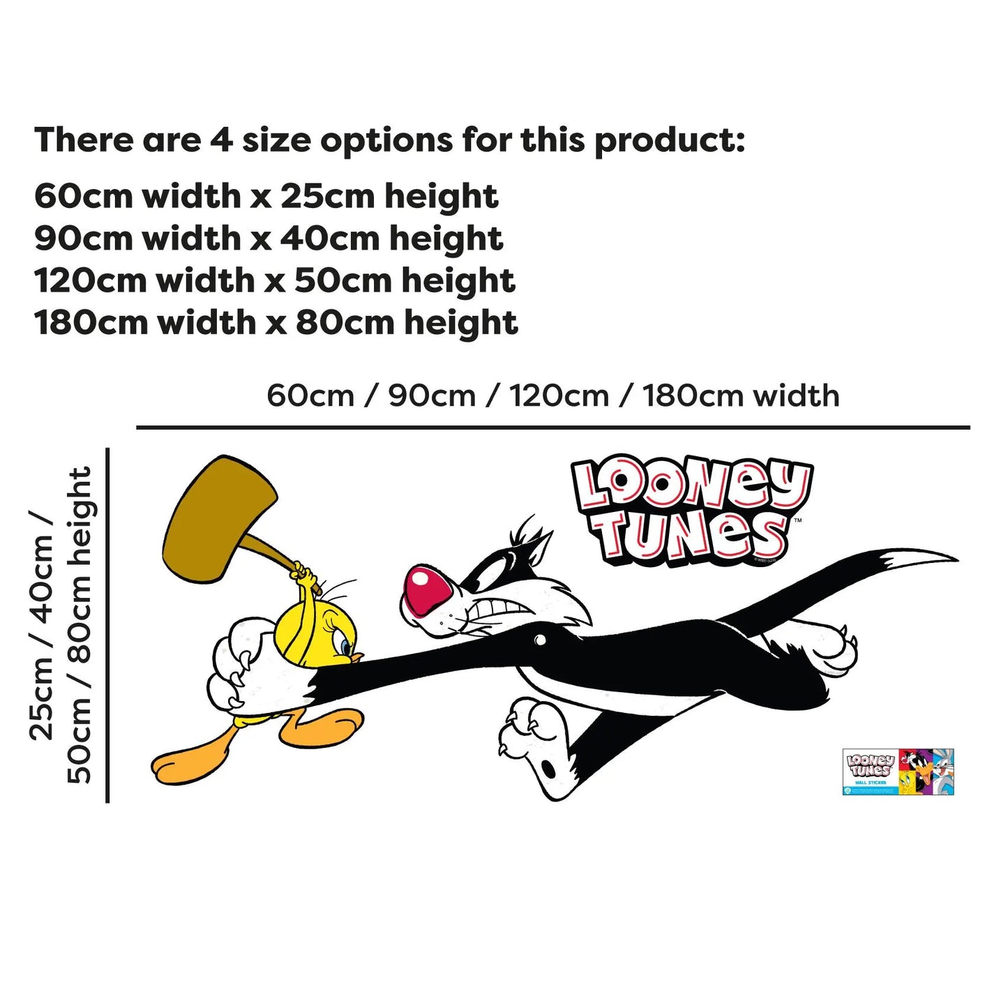 Looney Tunes Wall Sticker - Sylvester and Tweety with Hammer Wall Decal Art
