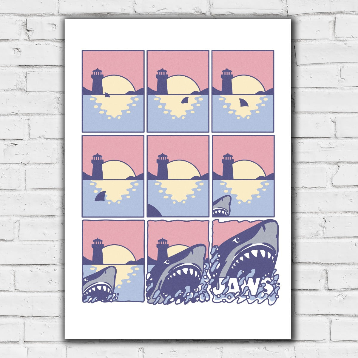 Jaws Print - 9 Cartoon Panels