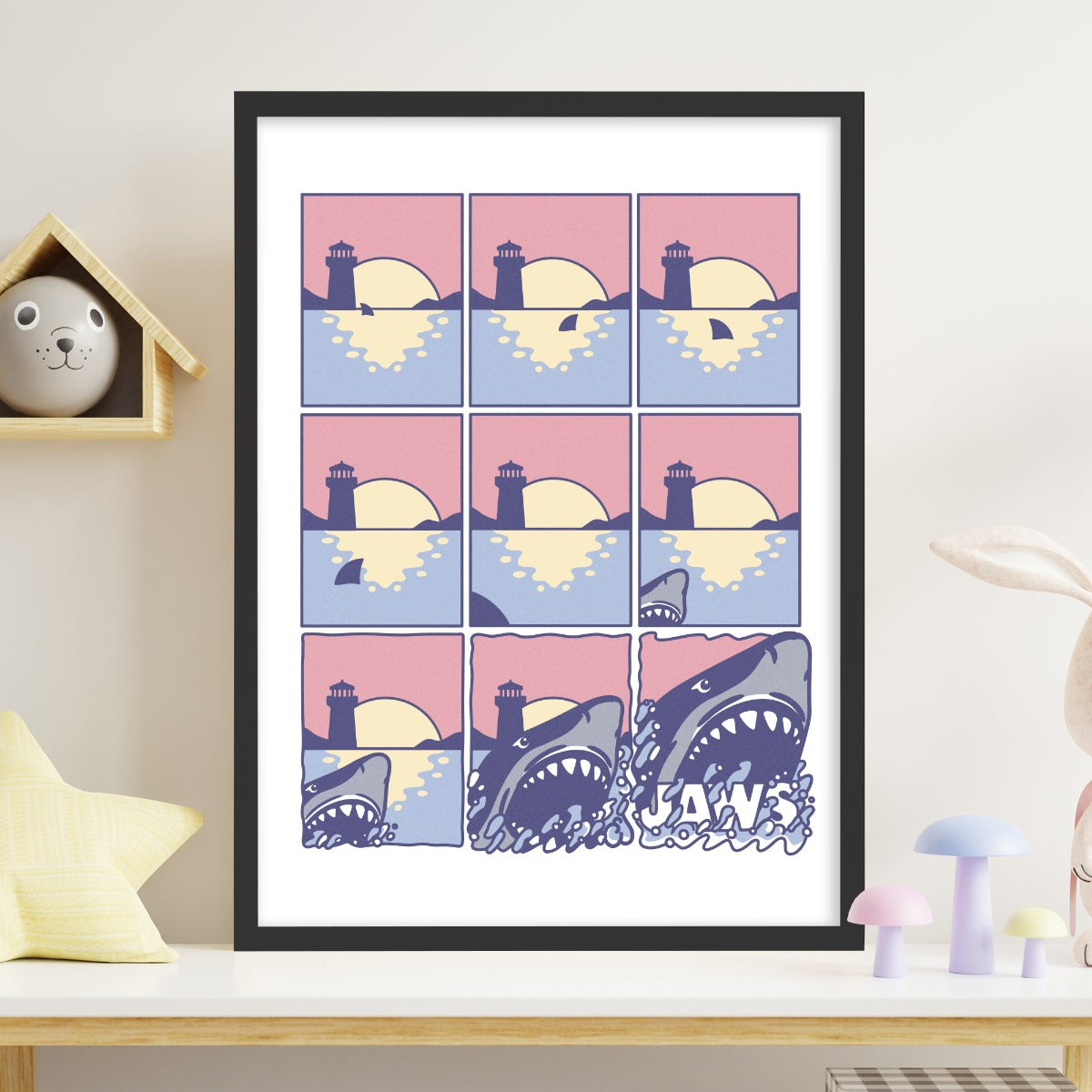 Jaws Print - 9 Cartoon Panels