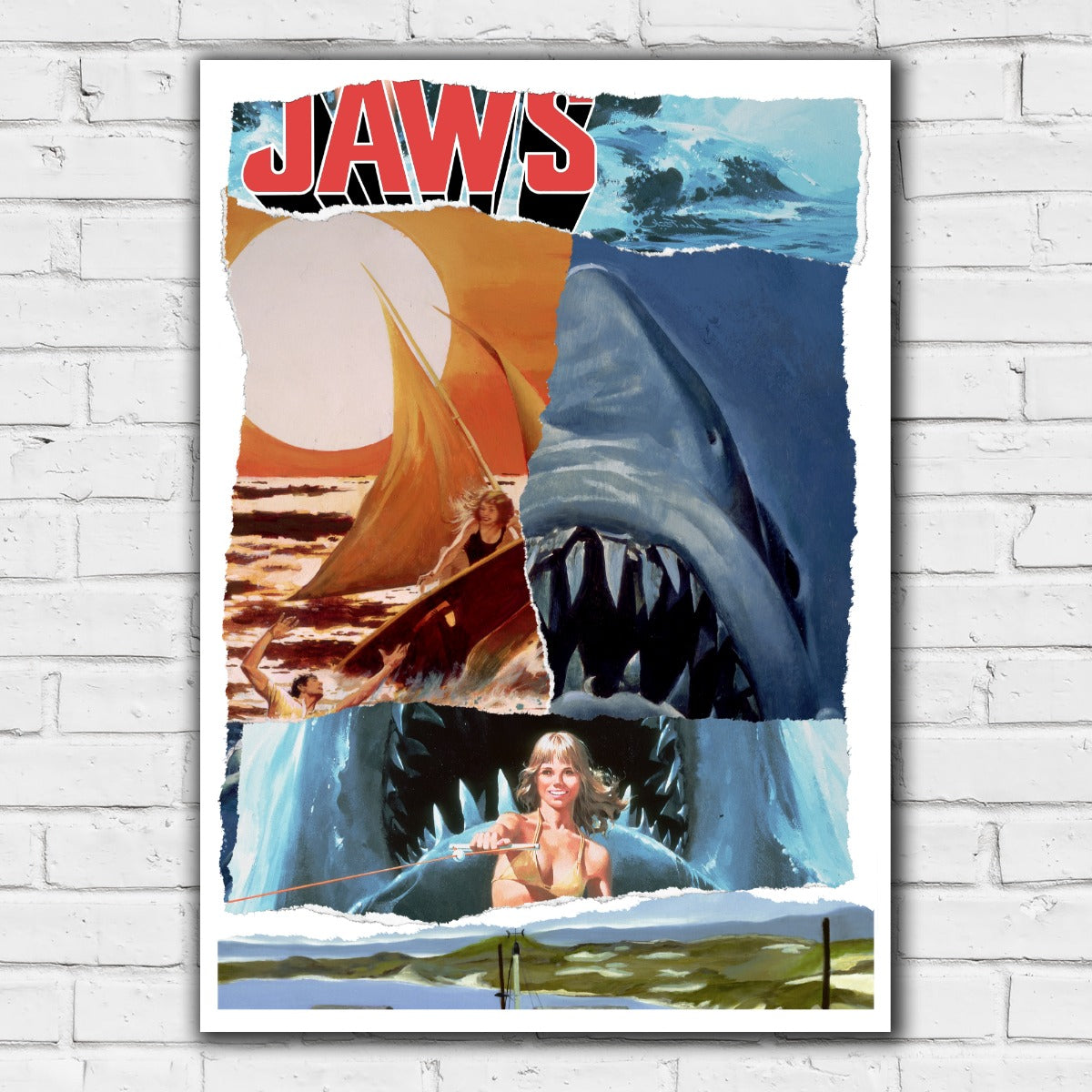 Jaws Print - Vintage Paper Collage Shark Poster