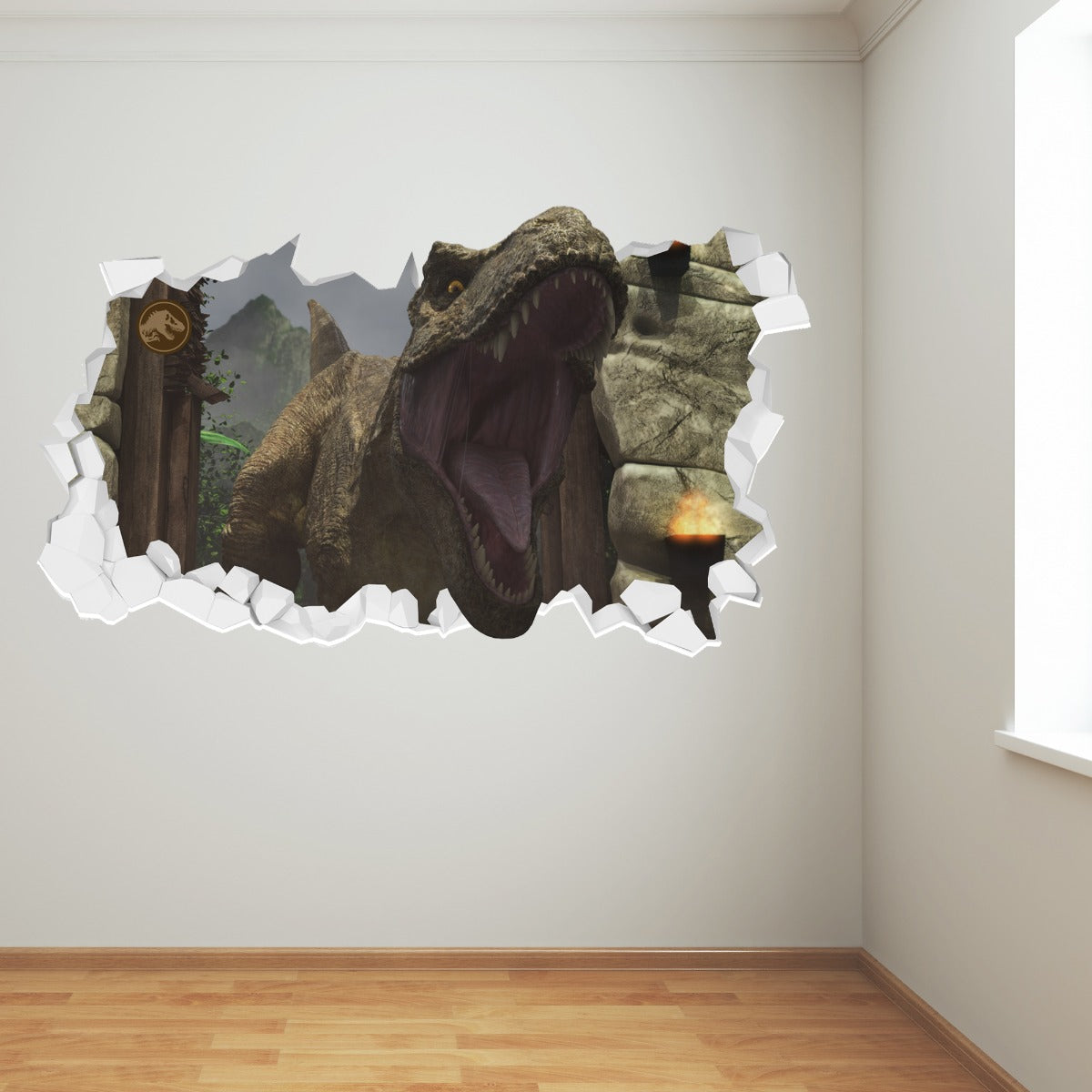 Jurassic World Camp Cretaceous Wall Sticker - T-Rex Roaring Broken Wall