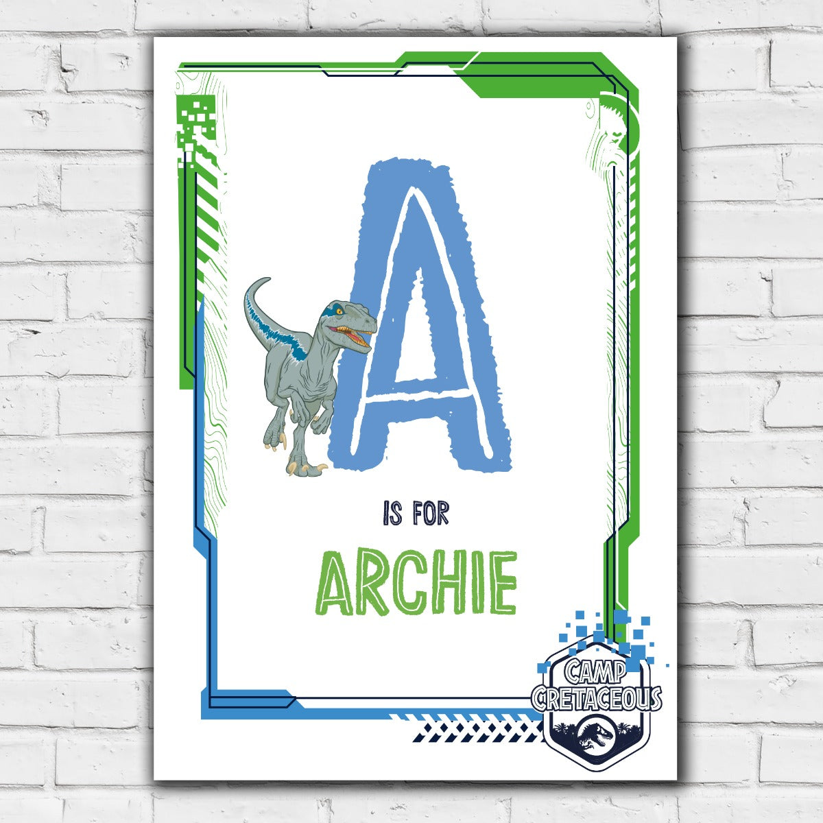 Jurassic World Camp Cretaceous Print - Velociraptor Personalised Letter and Name