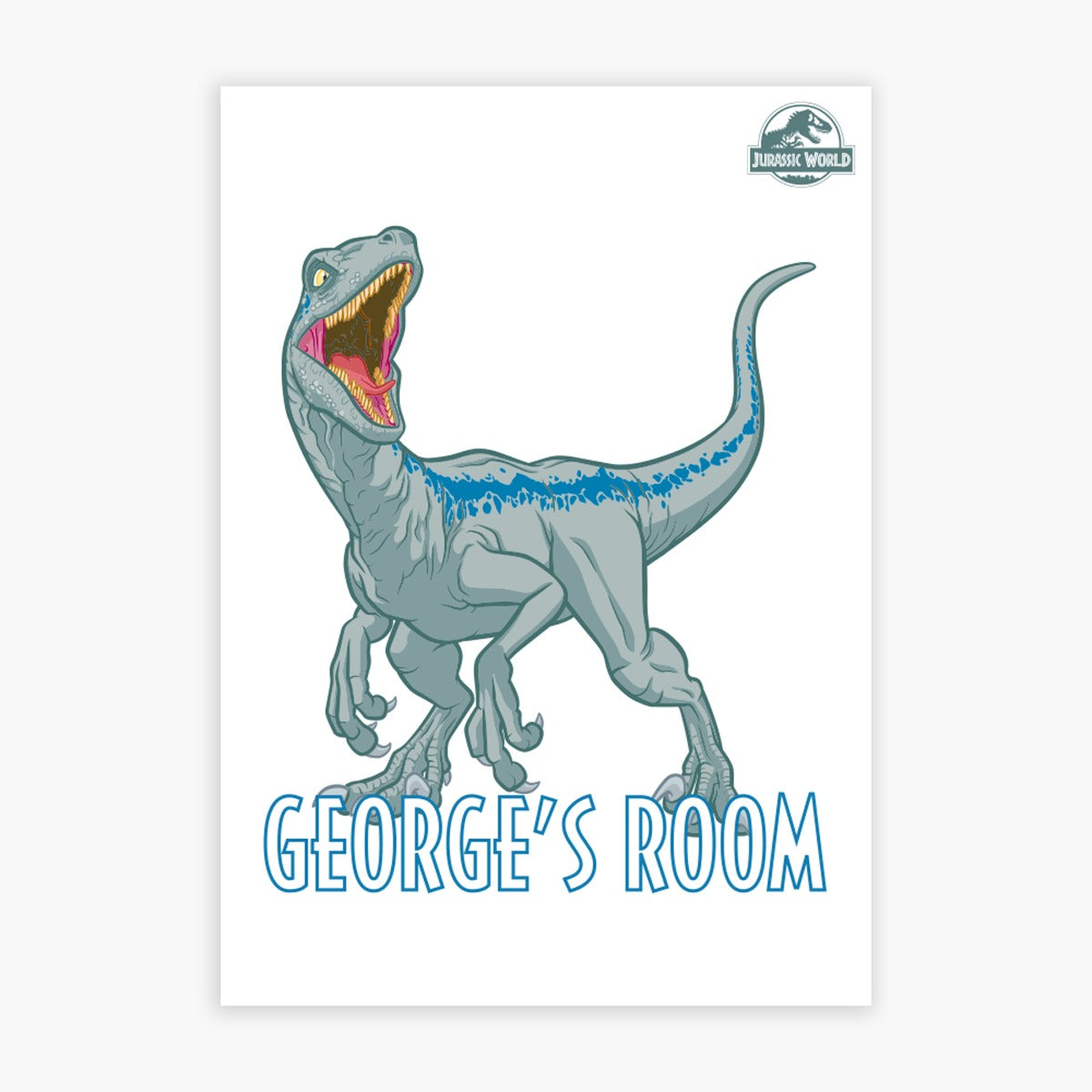 Jurassic World Print - Velociraptor with Personalised Name