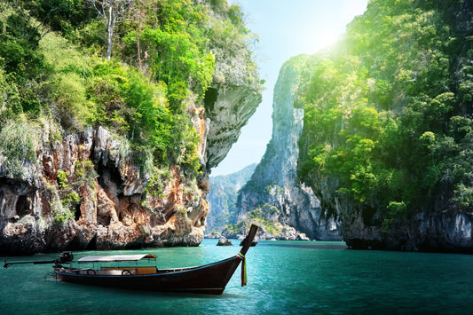 Boat Anchered by Ocean Cliffs Path Wall Mural