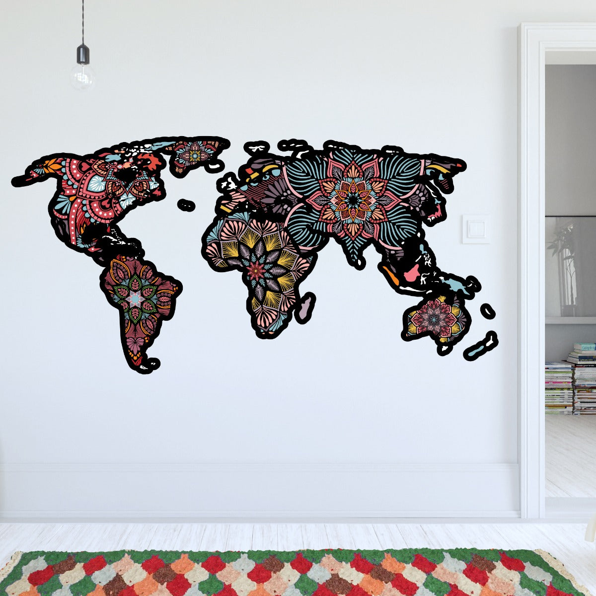 Mandala Wall Sticker - Mandala Pattern World Map