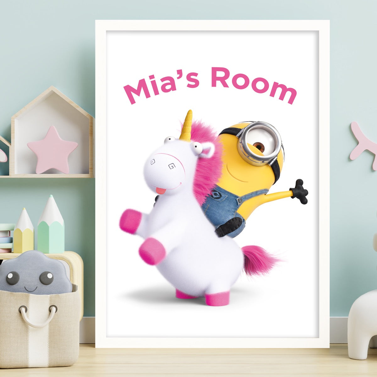 Minions Print - Minion and Fluffy Unicorn Personalised Name