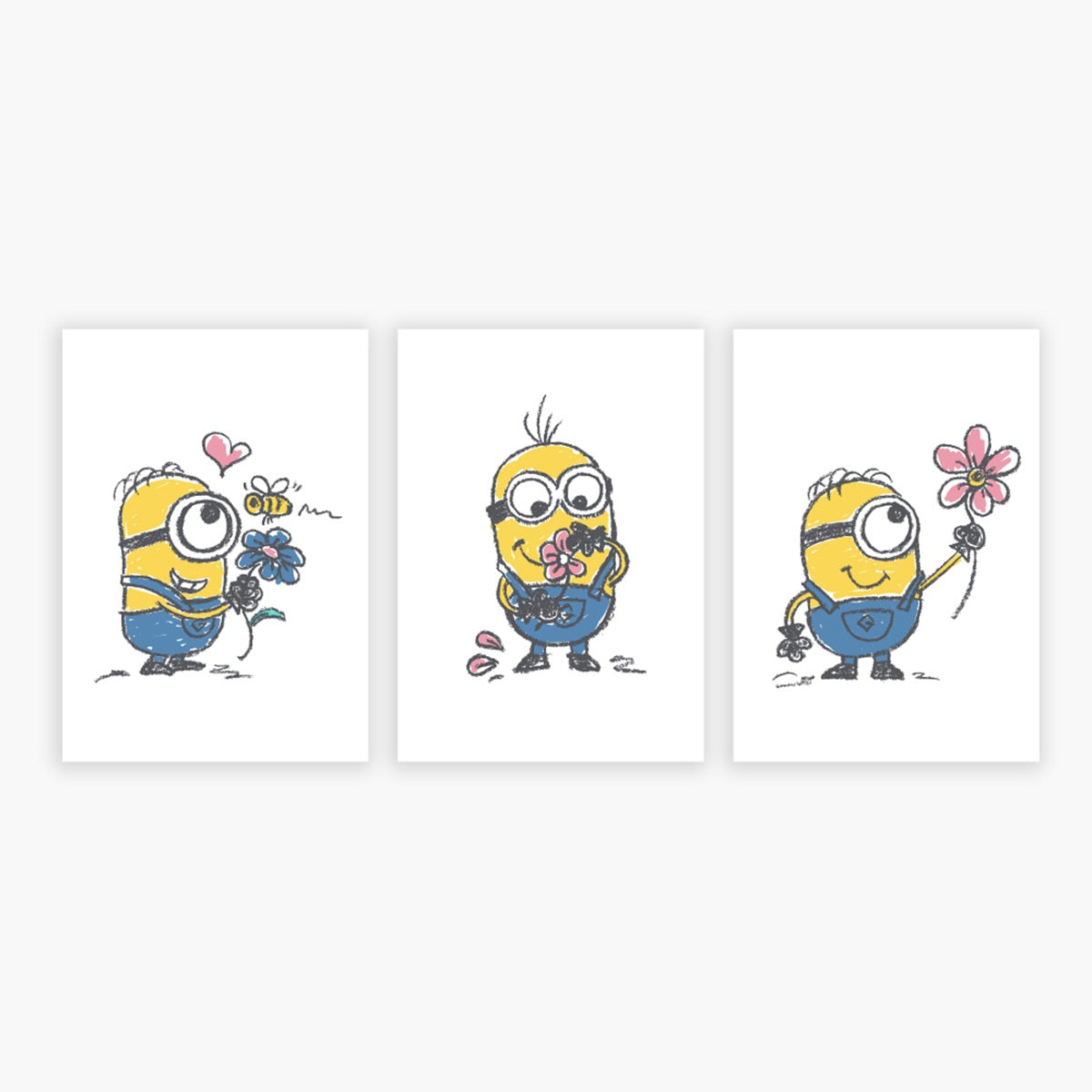 Minions Print - Minion Flower Doodles Set of 3