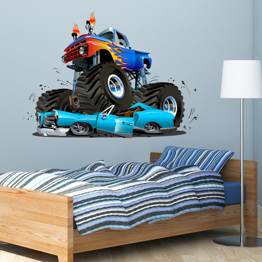 Monster Truck Wall Sticker - Truck Crushing Car