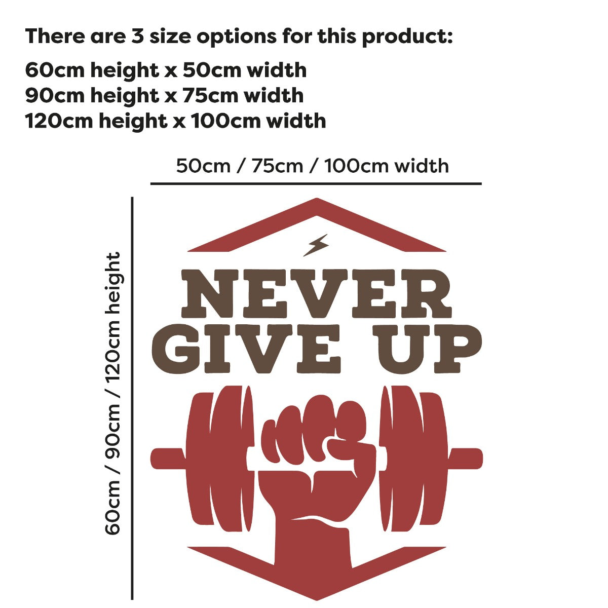 Gym Wall Sticker - Never Give Up Dumbbell Power Quote