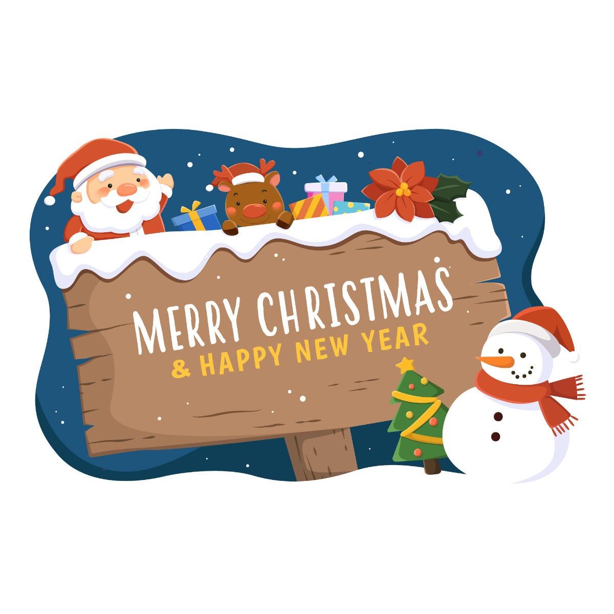 Night Time Merry Christmas Wooden Sign Wall Decal