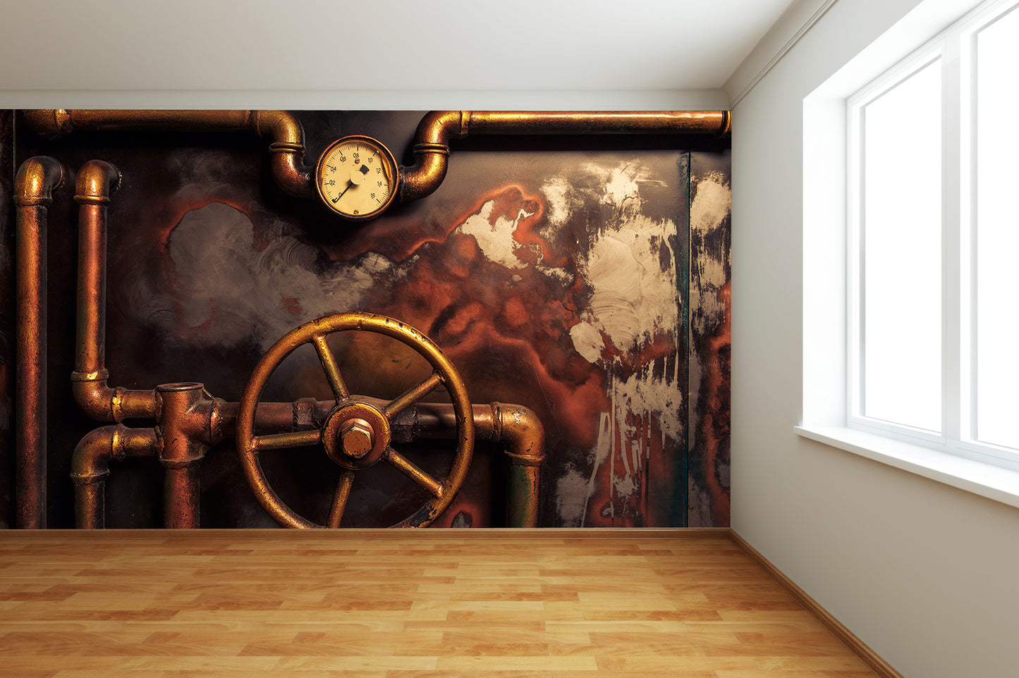 Old Steam Pipes & Pressure Gauge Wall Mural