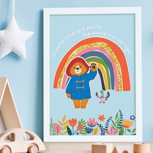 Paddington Bear TV Print- Kind and Polite Rainbow Wall Art