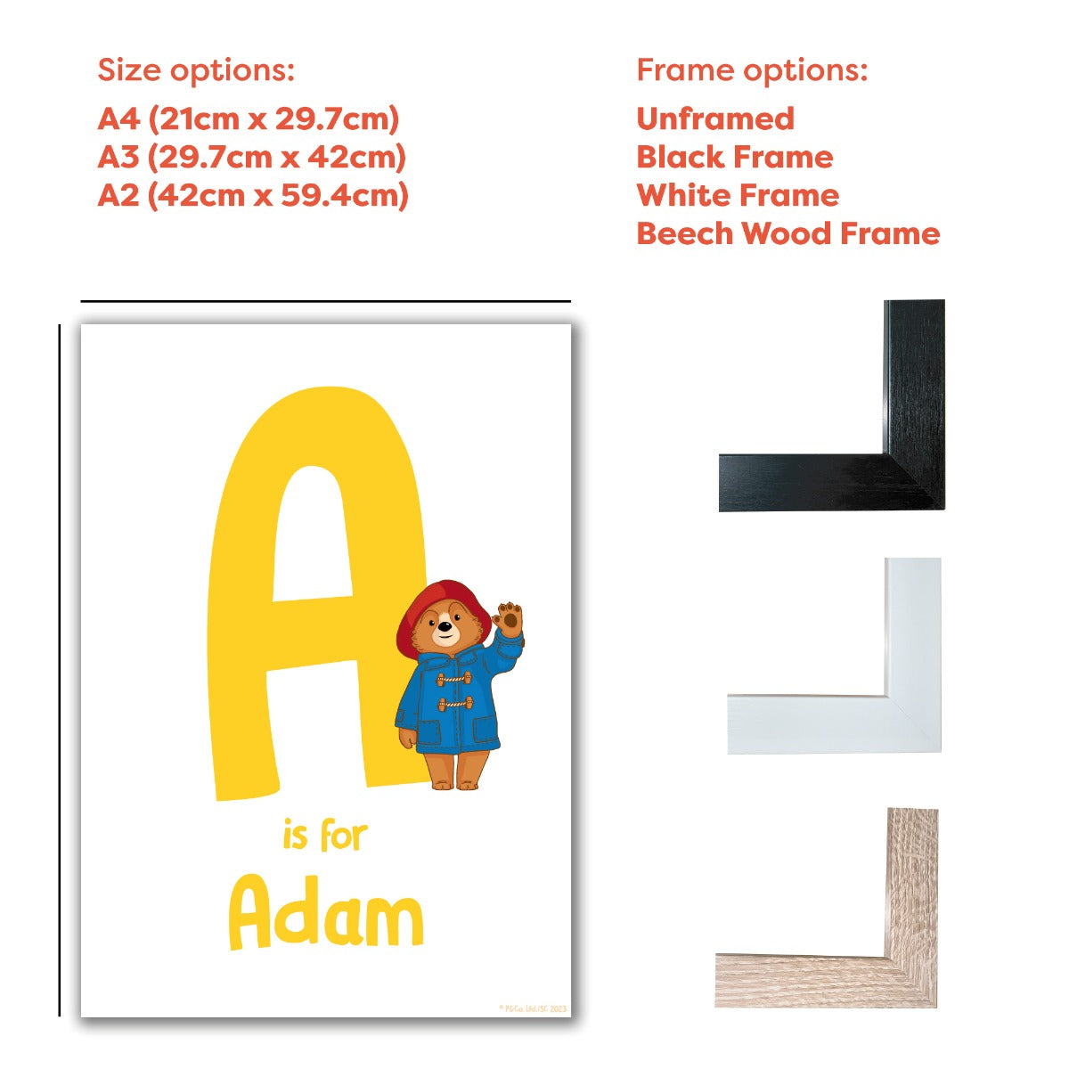 Paddington Bear TV Print- Letter and Name Yellow Wall Art