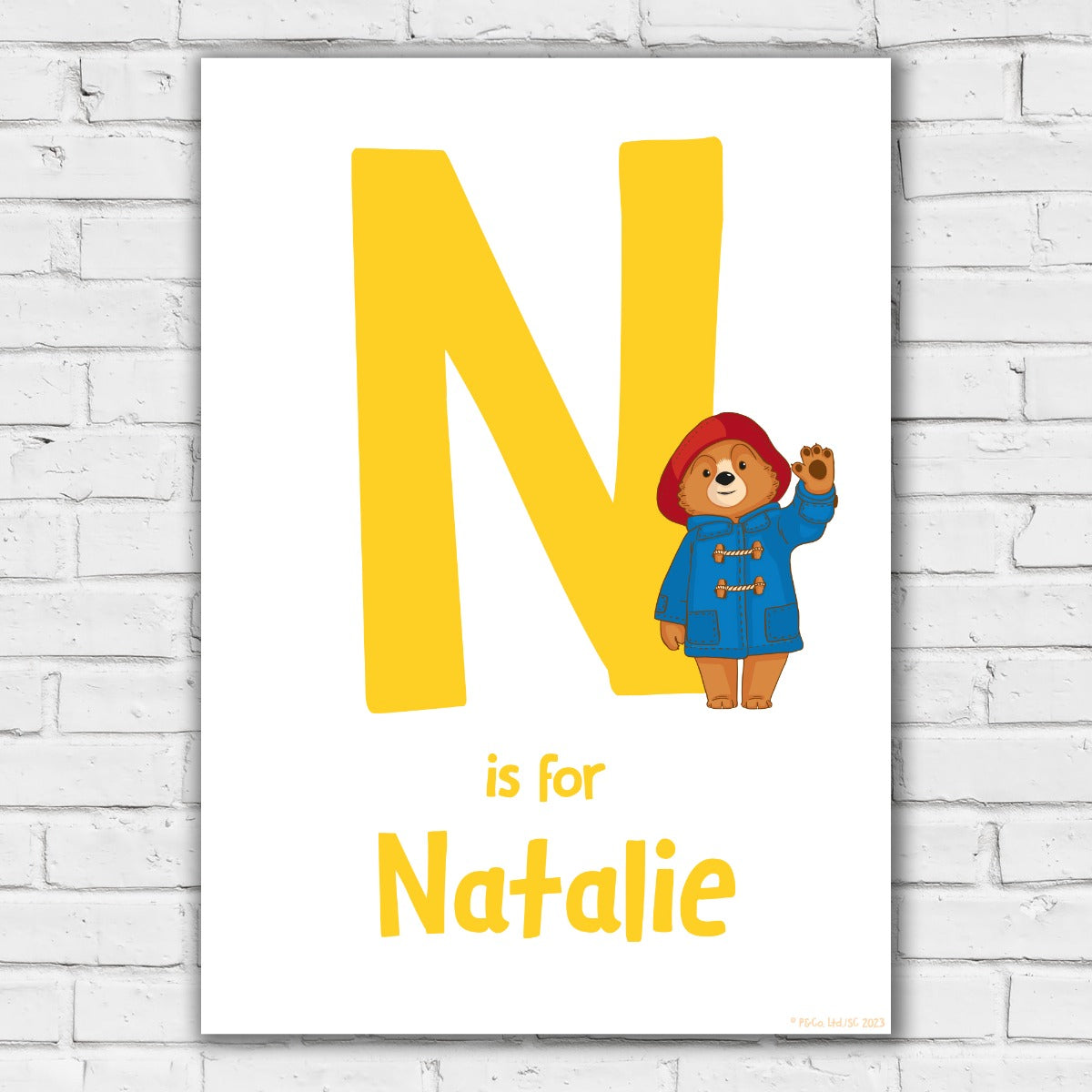 Paddington Bear TV Print- Letter and Name Yellow Wall Art