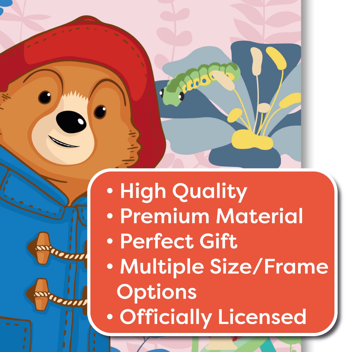Paddington Bear TV Print - Pink Flowers Wall Art
