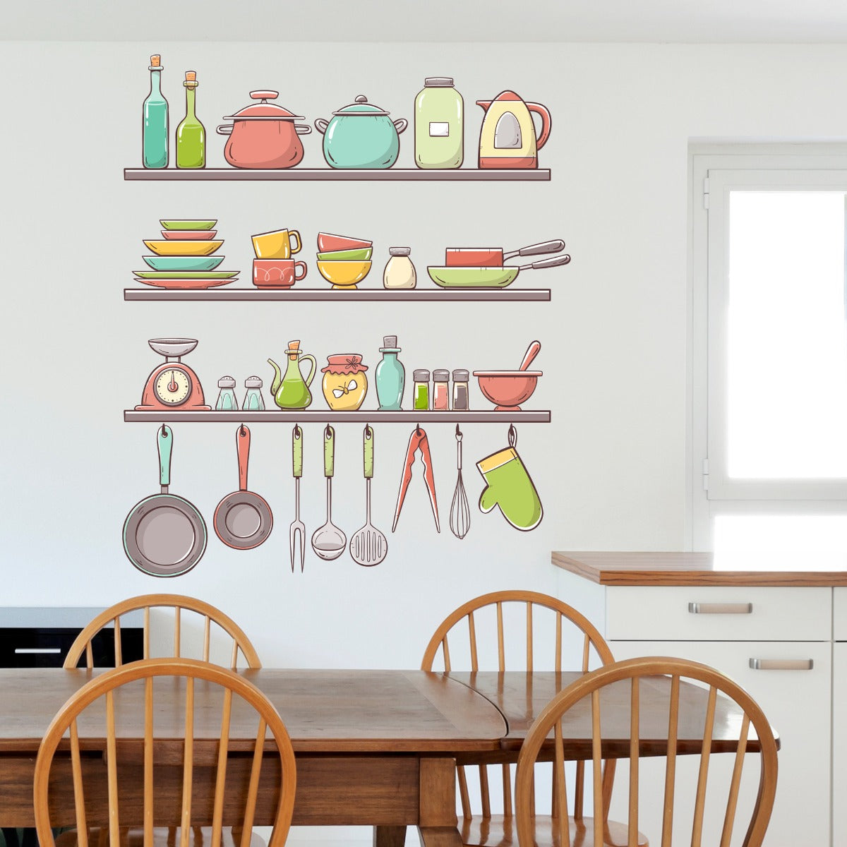 Kitchen Wall Sticker - Pastel Colour Shelves