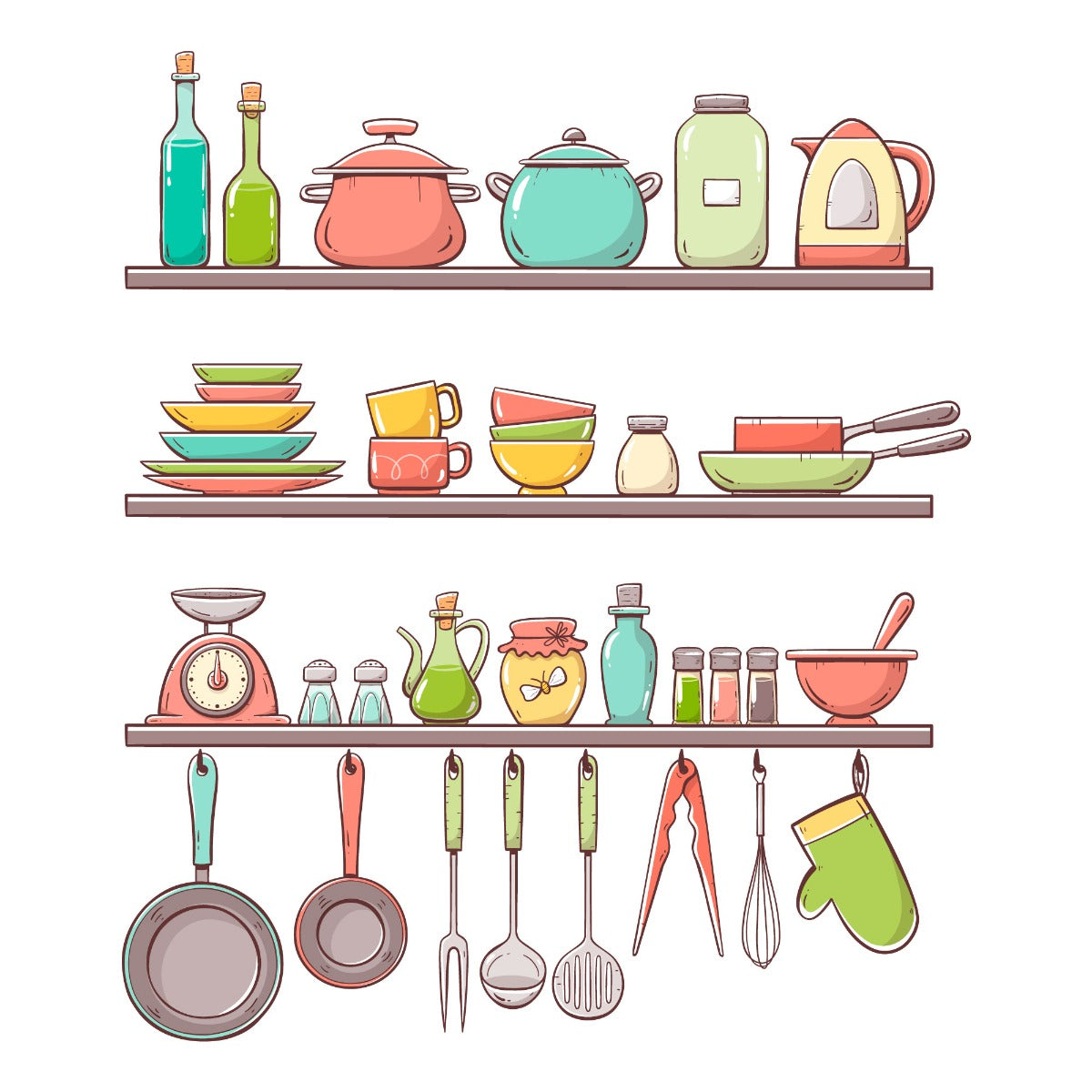 Kitchen Wall Sticker - Pastel Colour Shelves