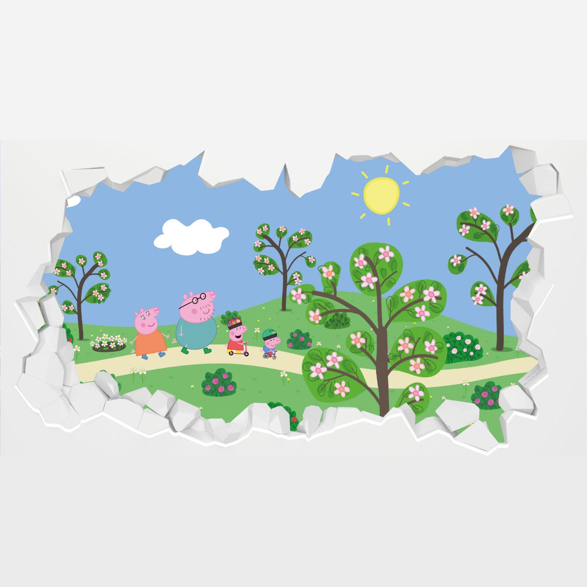 Peppa Pig Wall Sticker - Peppa and Family Park Scene Broken Wall