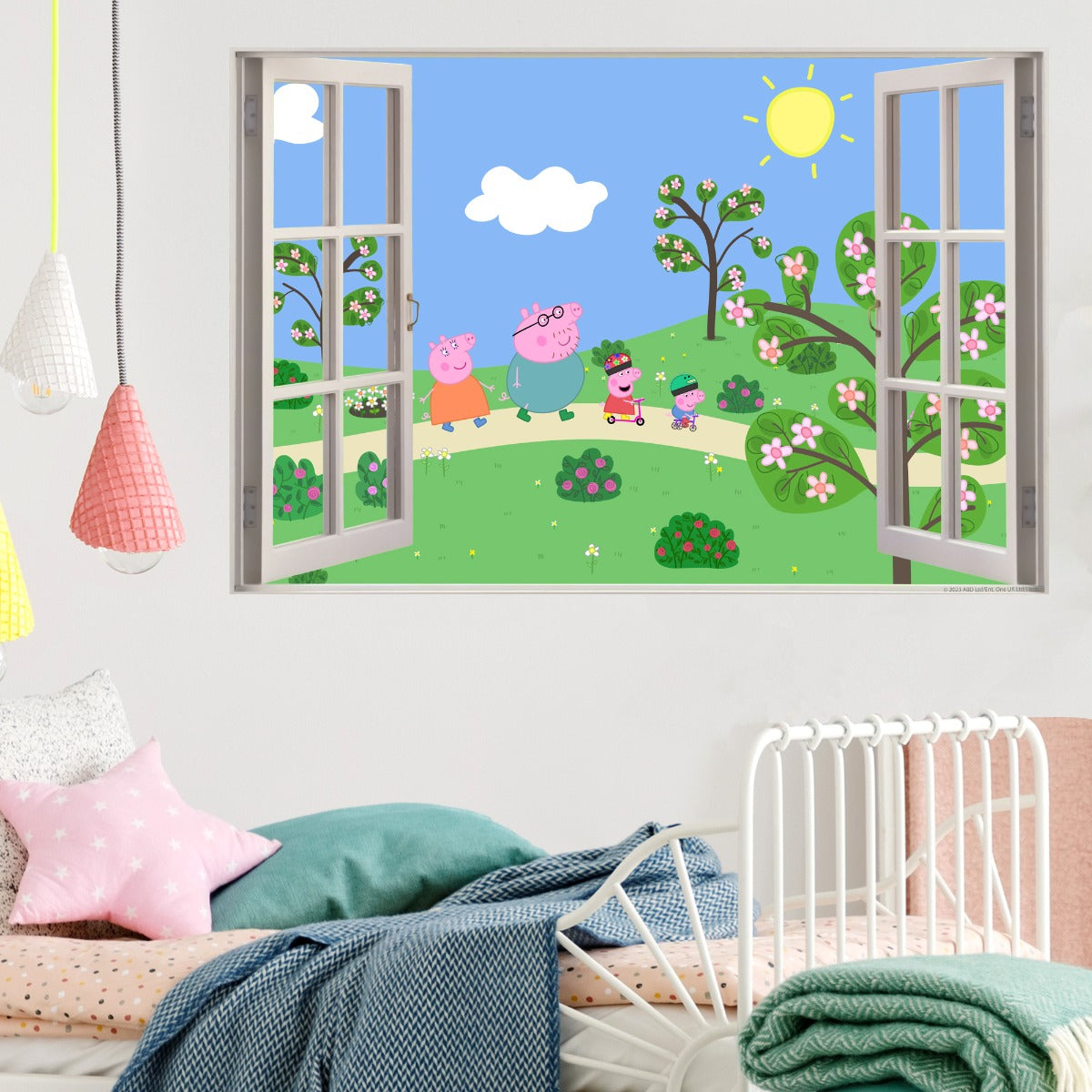 Peppa Pig Wall Sticker - Peppa and Family Park Scene Window Wall